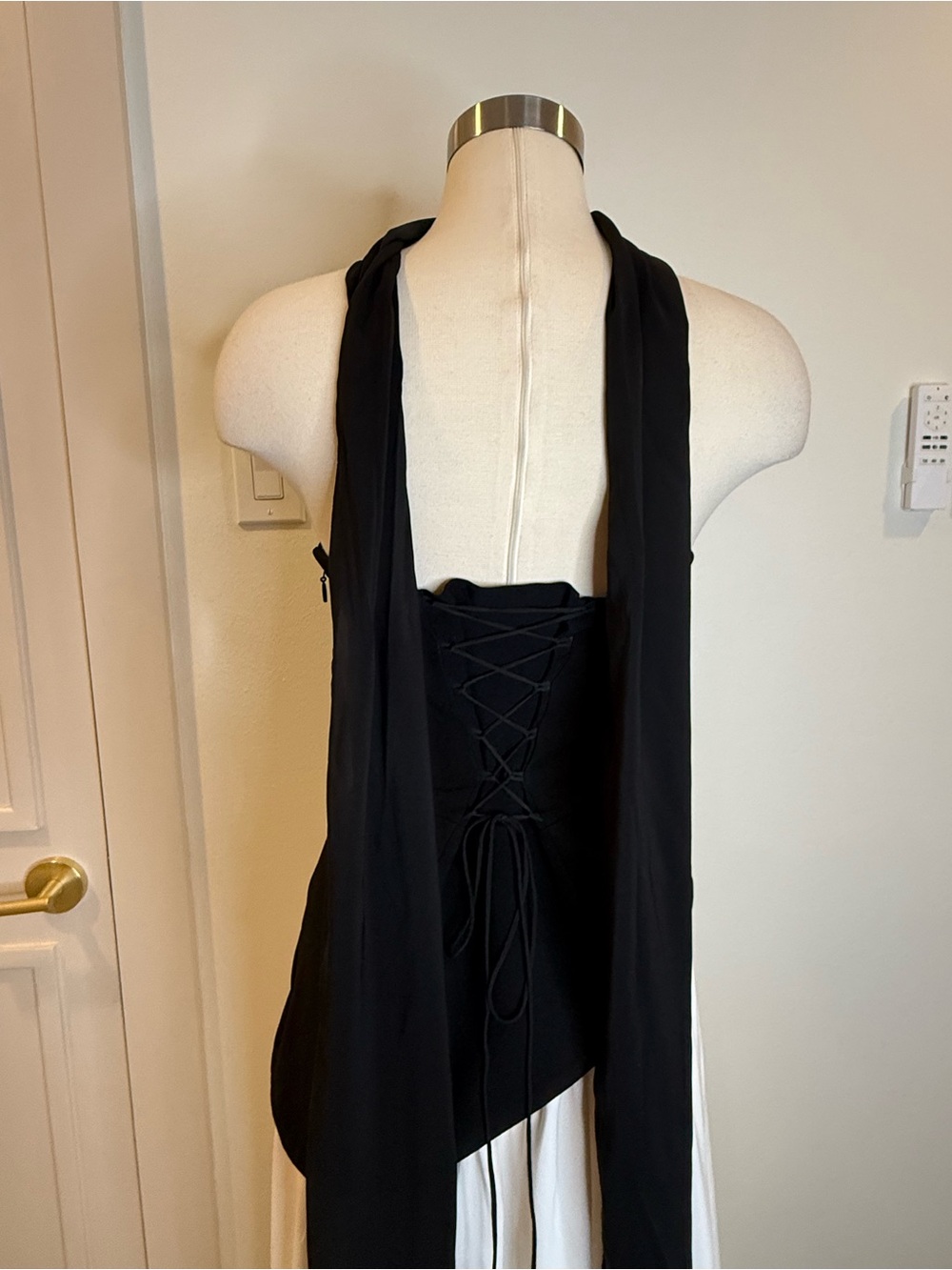 Elegant Strapless Black & White Asymmetric Maxi Dress - Picture 9 of 9